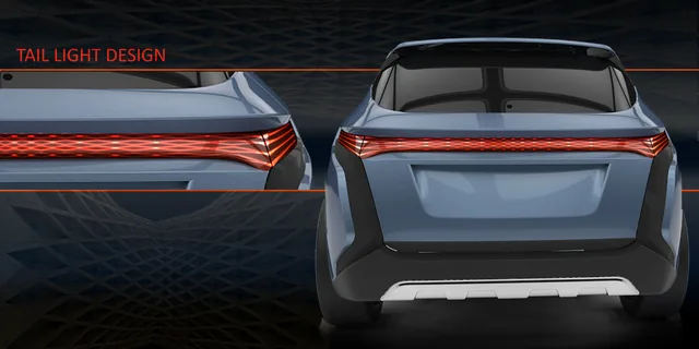 Automotive taillight concept rendering from Monica Motamedi’s supplied portfolio archive.