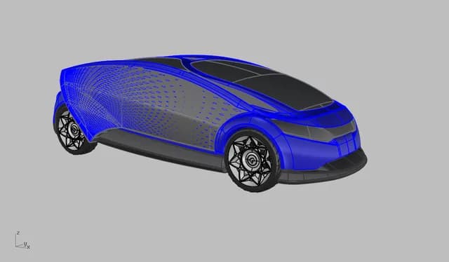 Digital 3D model, front three-quarter view. From Monica Motamedi’s supplied Concept / 3D Model archive.