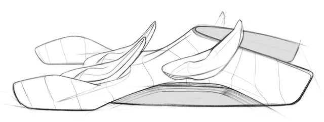 Low-profile concept study in side view. From Monica Motamedi’s supplied Concept / Sketch archive.