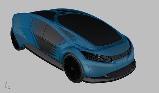 Digital 3D model, elevated front perspective. From Monica Motamedi’s supplied Concept / 3D Model archive.