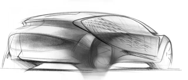 Rear three-quarter volume and surface study. From Monica Motamedi’s supplied Concept / Sketch archive.