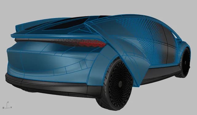 Digital 3D model, elevated rear perspective. From Monica Motamedi’s supplied Concept / 3D Model archive.