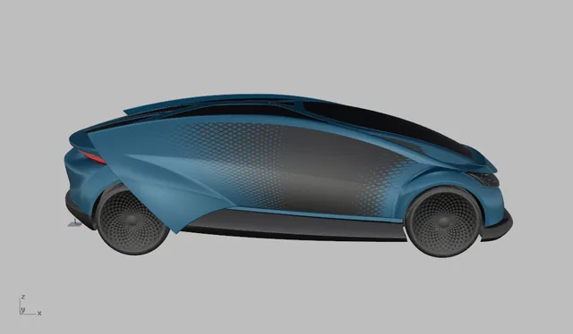 Digital 3D model, side elevation. From Monica Motamedi’s supplied Concept / 3D Model archive.