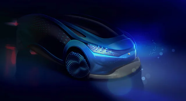 Front three-quarter rendering with illuminated lighting expression. From Monica Motamedi’s supplied Concept / Render archive.