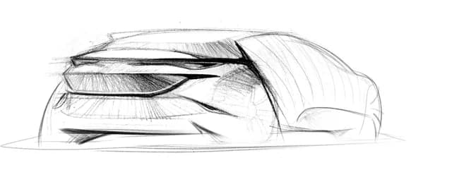 Front elevation exploring a layered grille and lamp graphic. From Monica Motamedi’s supplied Concept / Sketch archive.
