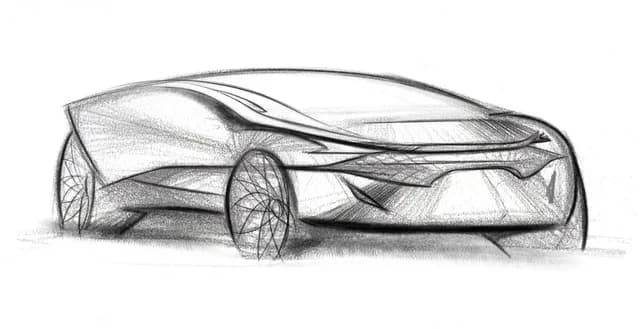 Faceted front three-quarter surfacing study. From Monica Motamedi’s supplied Concept / Sketch archive.