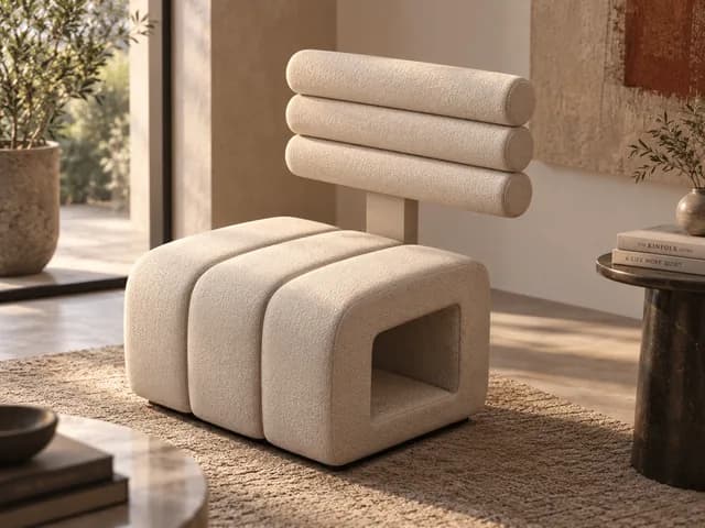 Ivory modular chair shown from a three-quarter view. From Monica Motamedi’s supplied Furniture Design / September 2026 update archive.