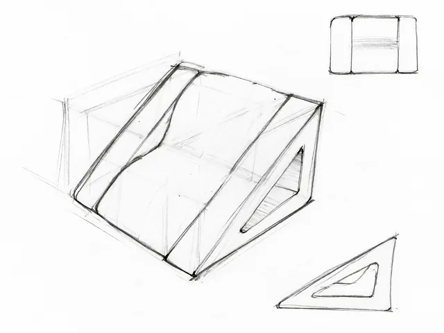 Angular lounge-chair concept sketch exploring its triangular side structure. From Monica Motamedi’s supplied Furniture Design / September 2026 update archive.