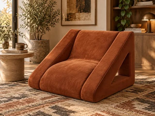 Terracotta lounge chair in a warm residential setting. From Monica Motamedi’s supplied Furniture Design / September 2026 update archive.